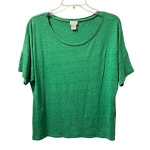 Chicos Green Linen Blend T-Shirt Size L women Crewneck tee